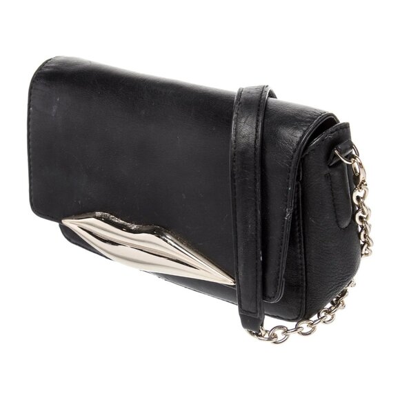 Diane von Furstenberg Black Leather Lips Crossbody Bag with Chain-Link Strap - Picture 4 of 6